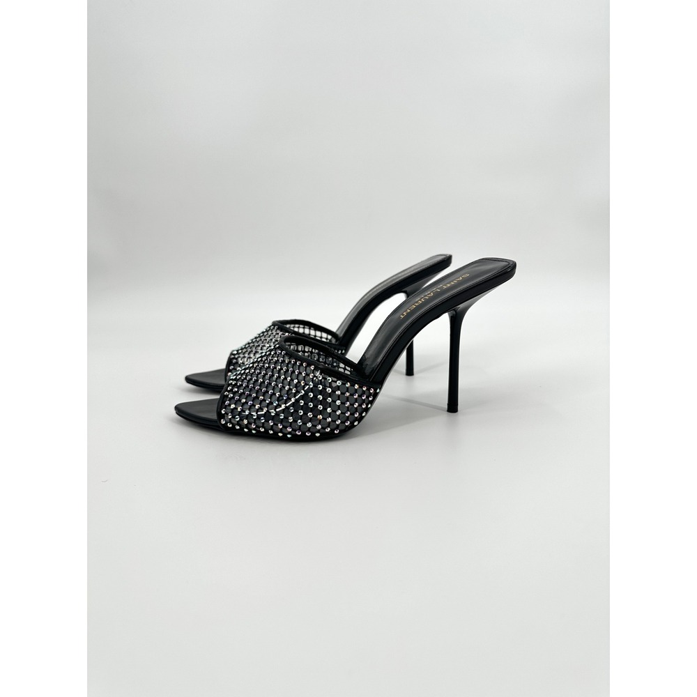 Saint Laurent Paris Luz Black Mesh Crystal Embellished Stiletto Mules Heels 39 - Picture 7 of 11